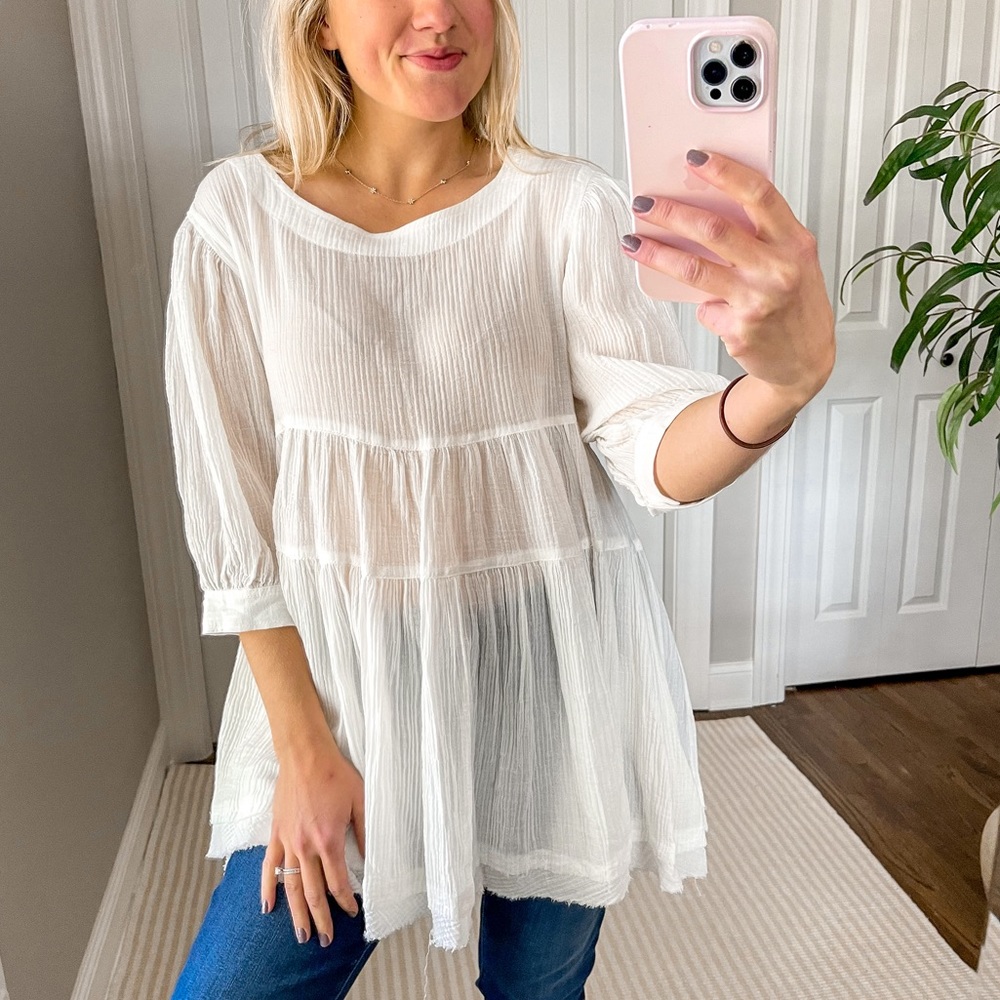 NWT Vestique You Are A Babydoll 3/4 Sleeve Blouse in White